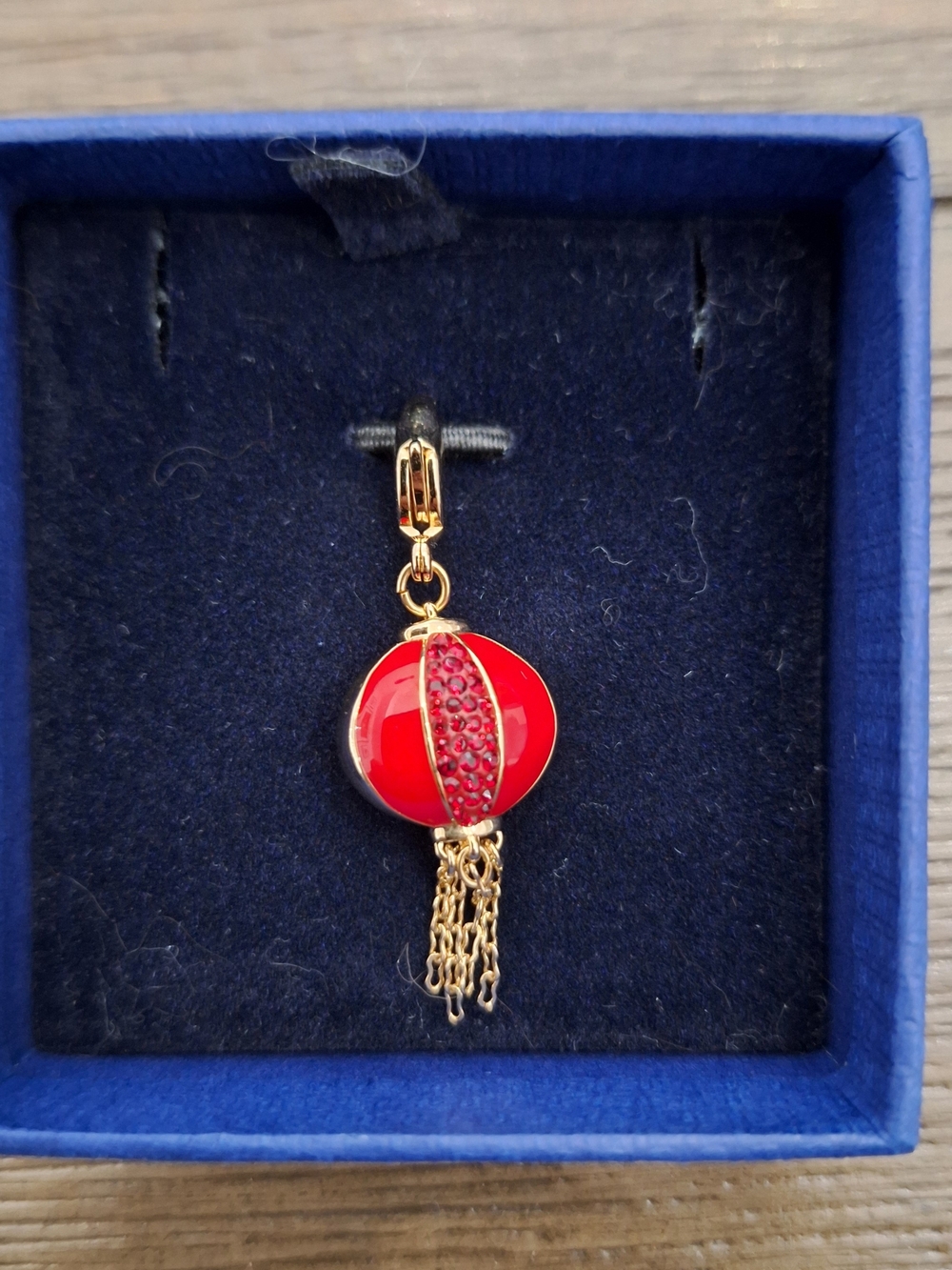 Gold-Tone Red Enamel and Crystal Pendant Charm
